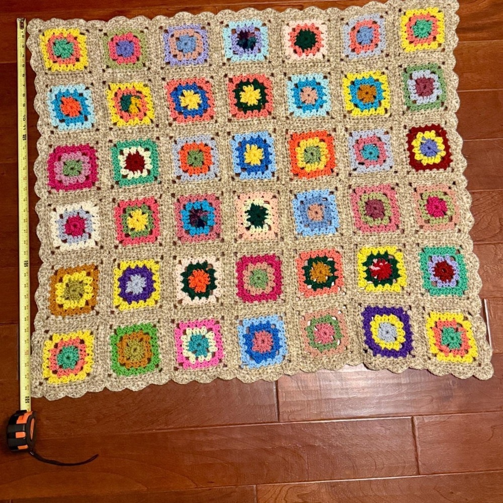 Vintage Handmade Crochet Granny Square Afghan Throw Blanket Quilt Cottagecore - Picture 6 of 7